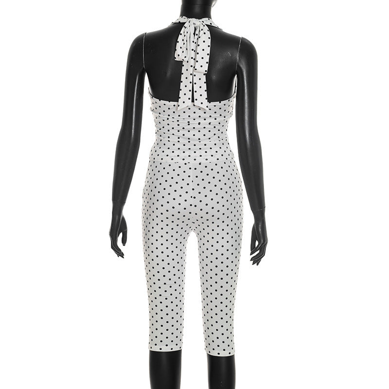 Women's Polka Dot Halter Capri Jumpsuit