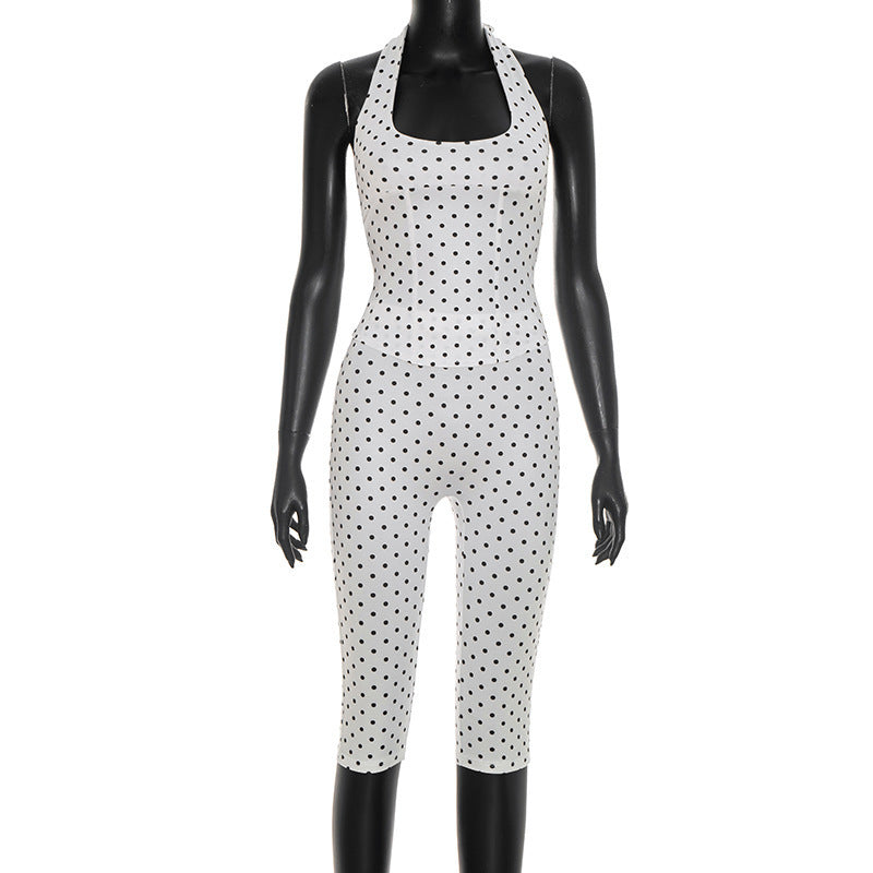 Women's Polka Dot Halter Capri Jumpsuit