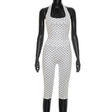 Women's Polka Dot Halter Capri Jumpsuit