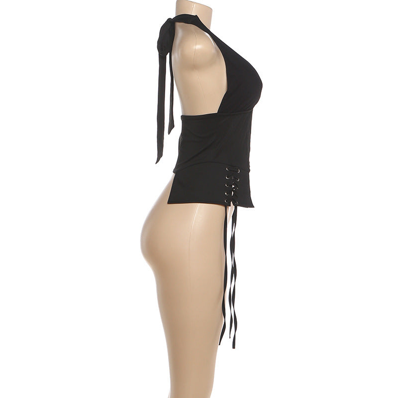Women's Lace-Up Halter Corset Tank Top