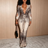 Women's Zebra Print Plunge Maxi Dress
