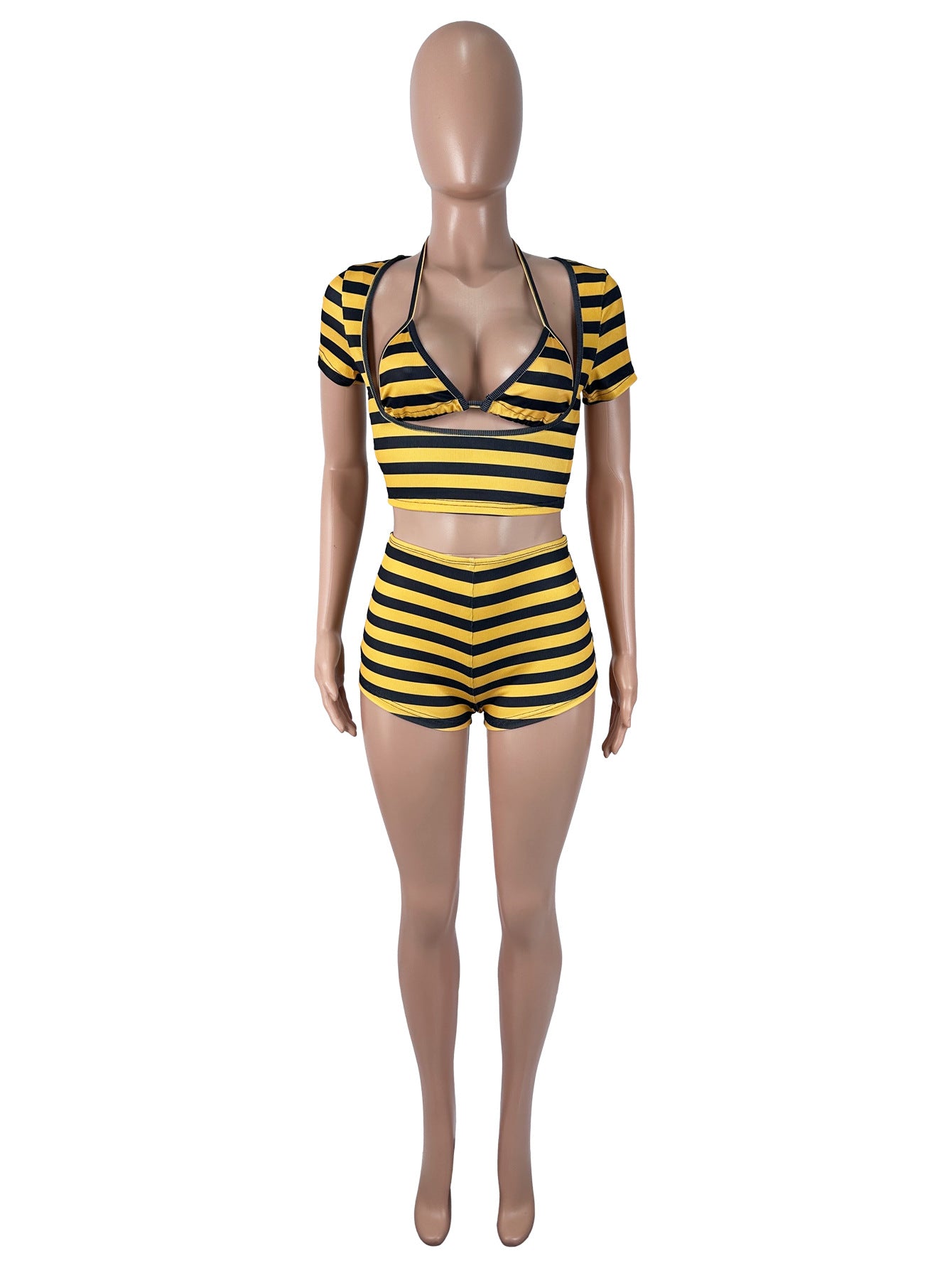 Women's Striped Crop Top & Shorts Set