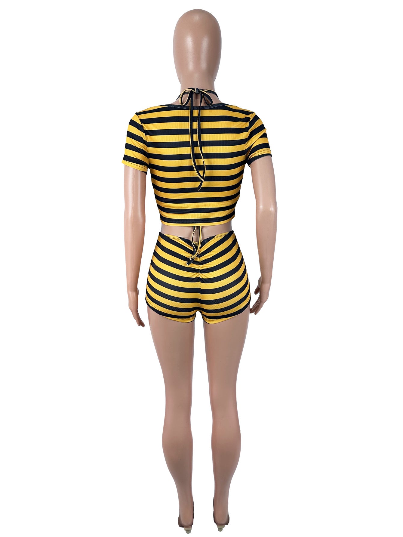 Women's Striped Crop Top & Shorts Set