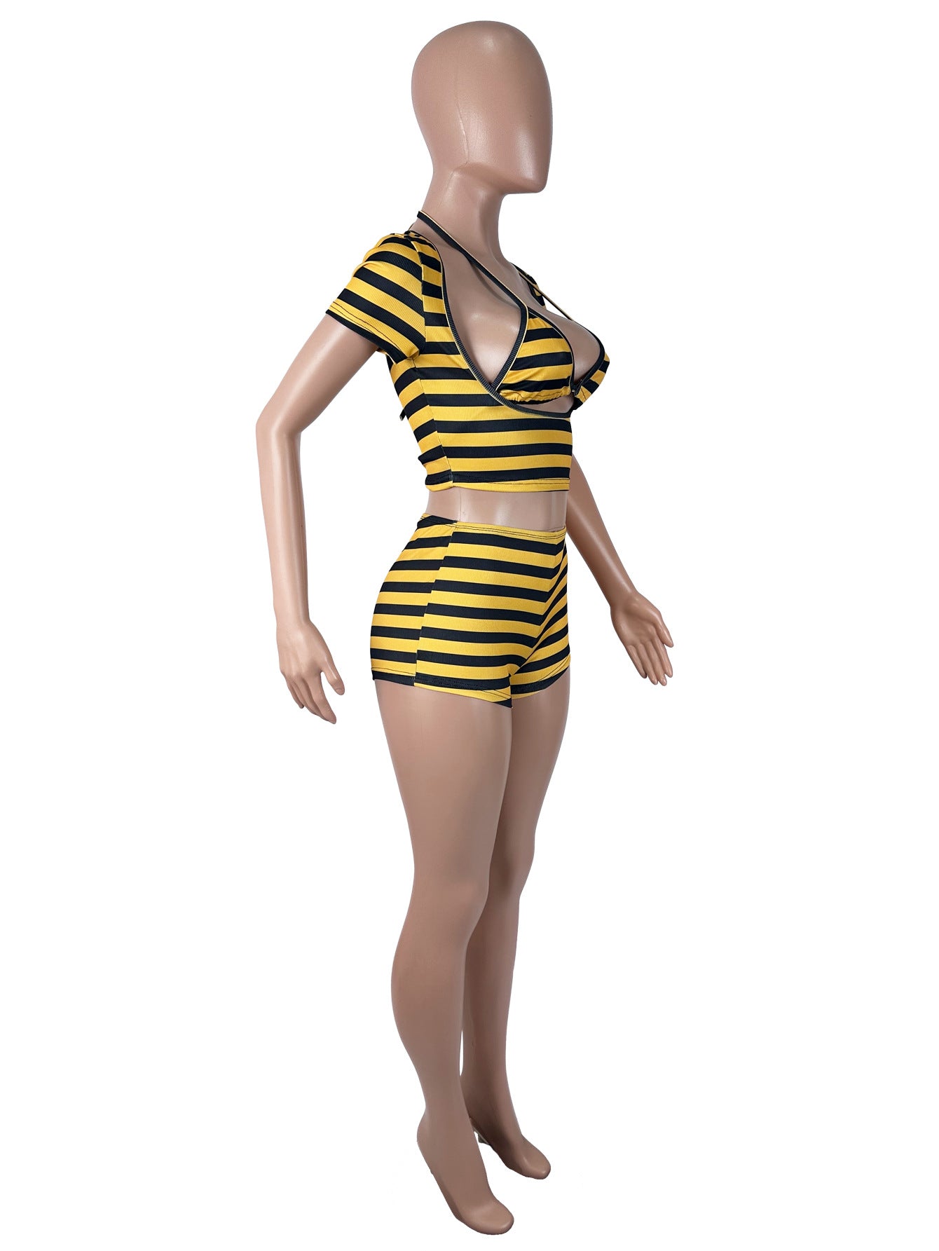 Women's Striped Crop Top & Shorts Set