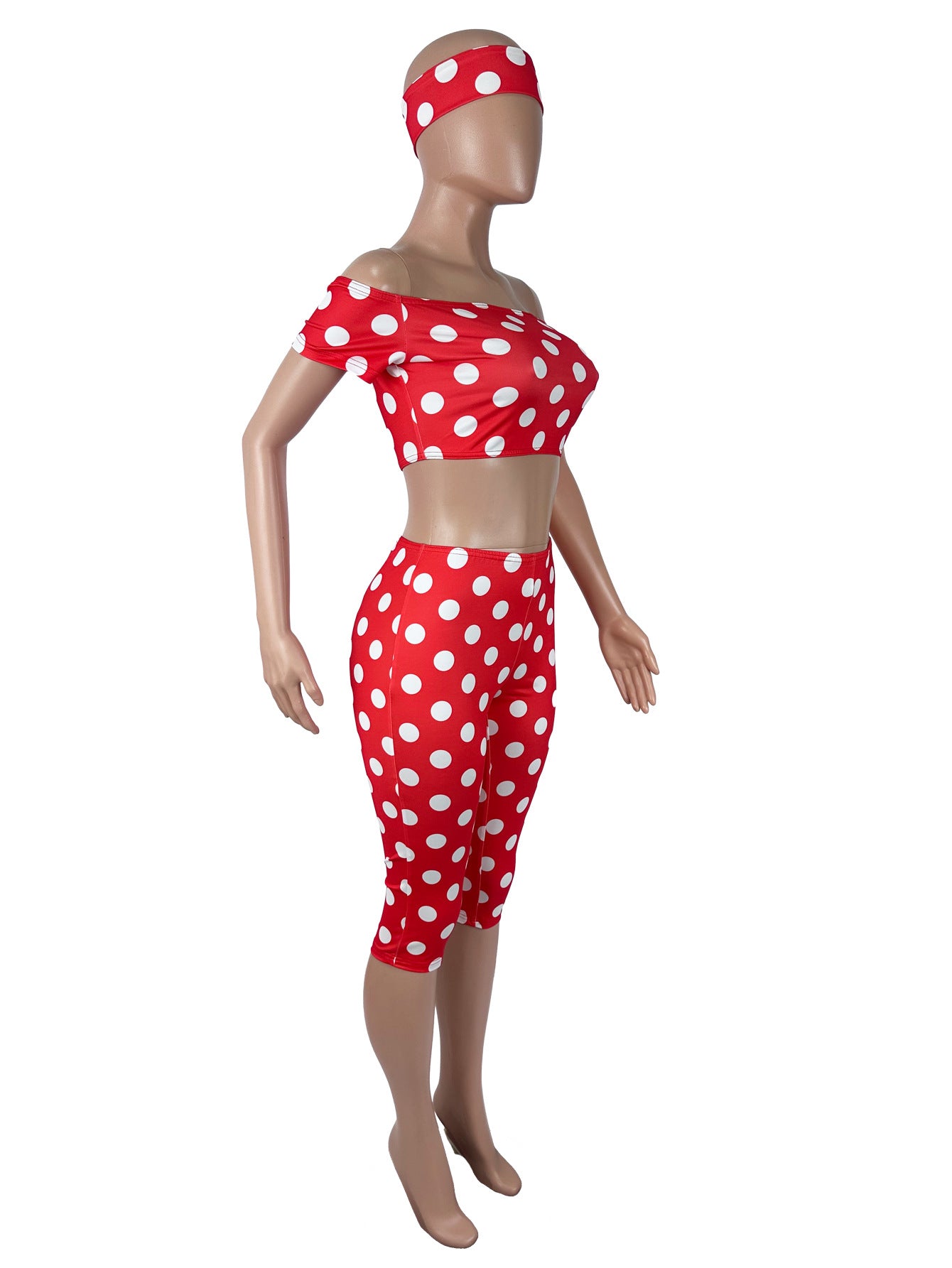 Women's Polka Dot Crop Top & Capri Leggings Set