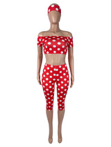 Women's Polka Dot Crop Top & Capri Leggings Set