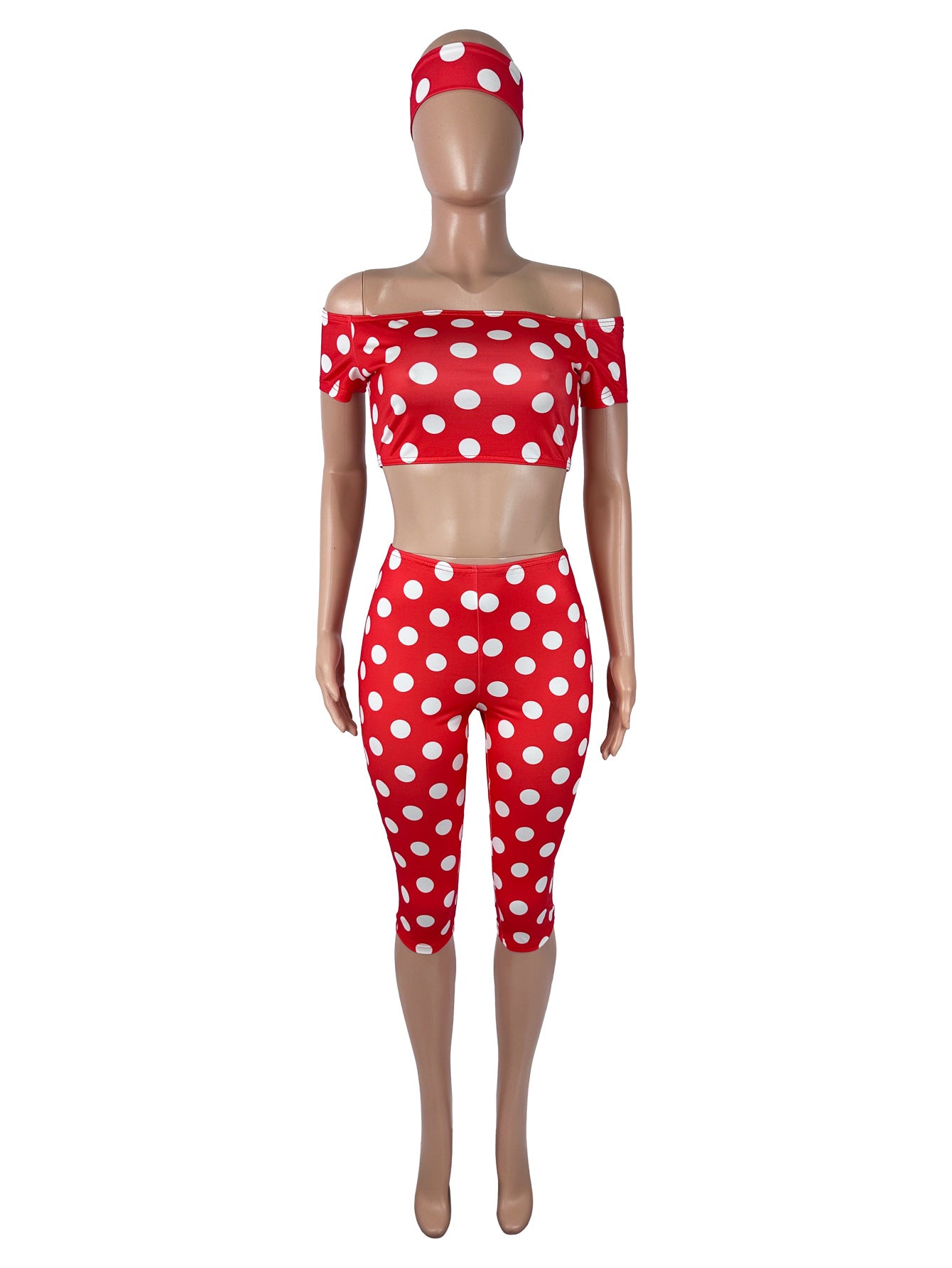 Women's Polka Dot Crop Top & Capri Leggings Set