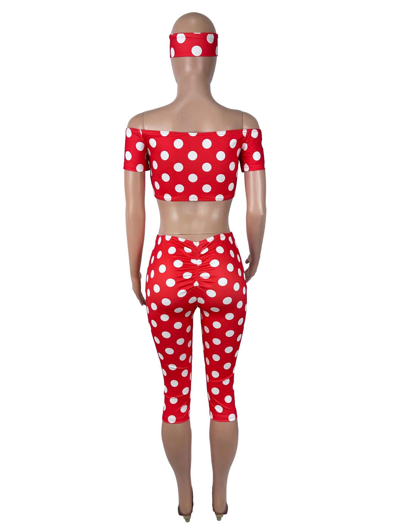Women's Polka Dot Crop Top & Capri Leggings Set