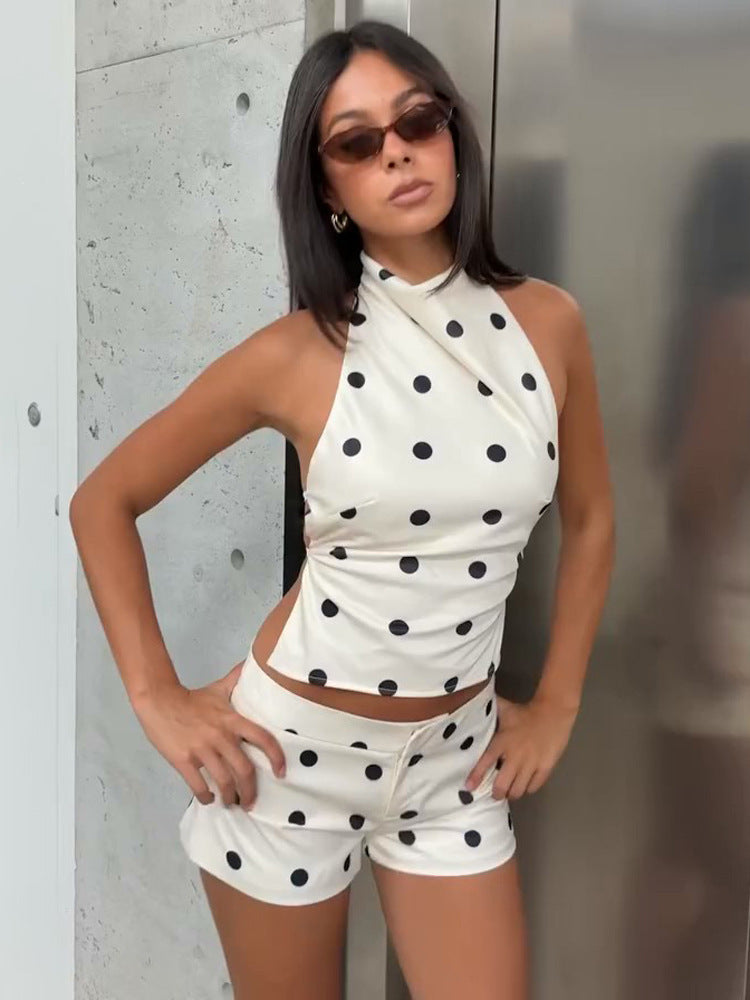 Women's Polka Dot Halter Top & Shorts Set