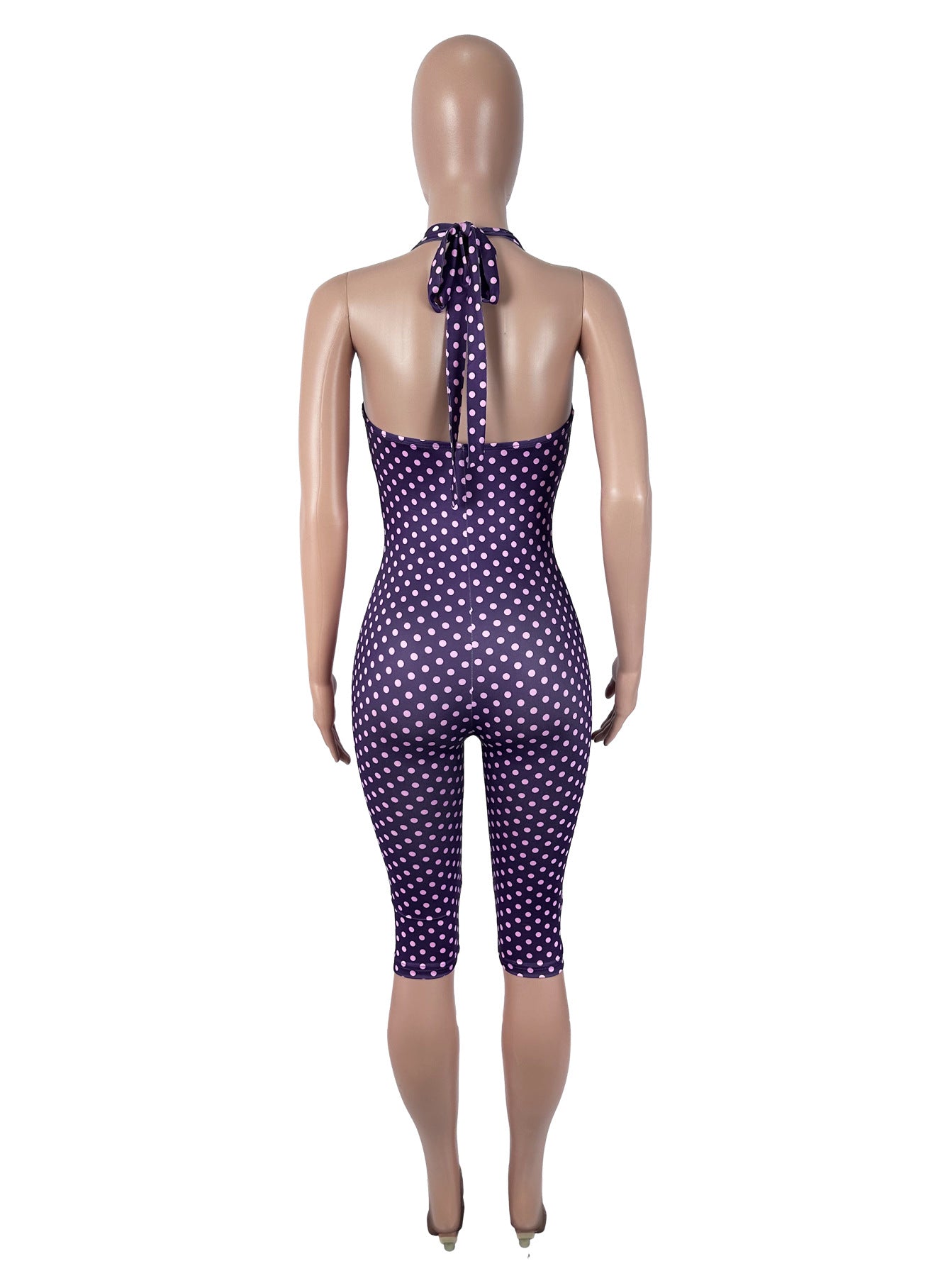 Women's Polka Dot Bodycon Capri Jumpsuit