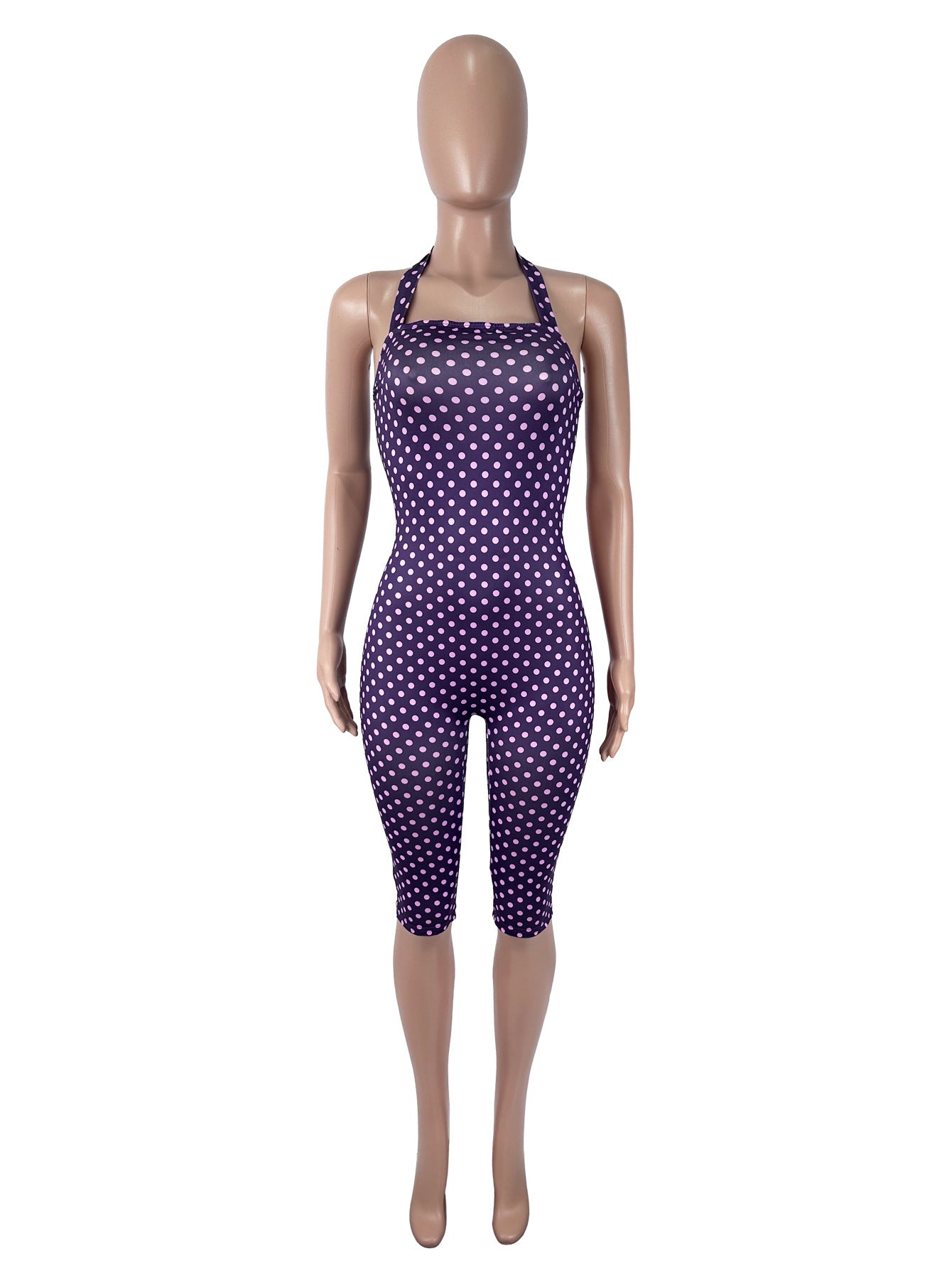 Women's Polka Dot Bodycon Capri Jumpsuit
