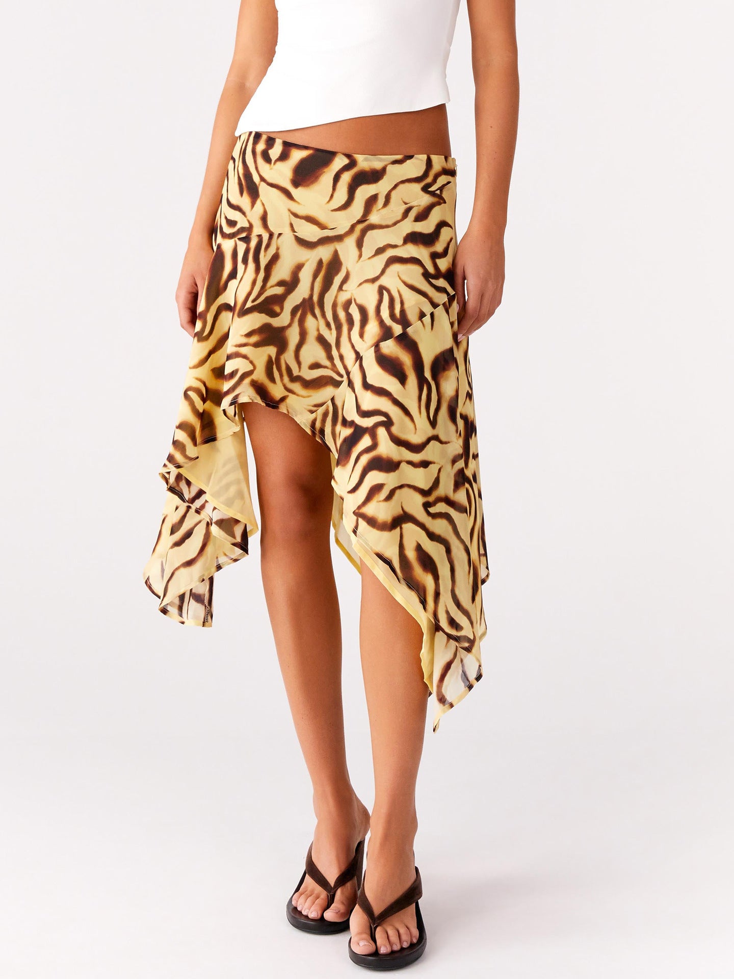 Women's Asymmetrical Animal Print Midi Skirt