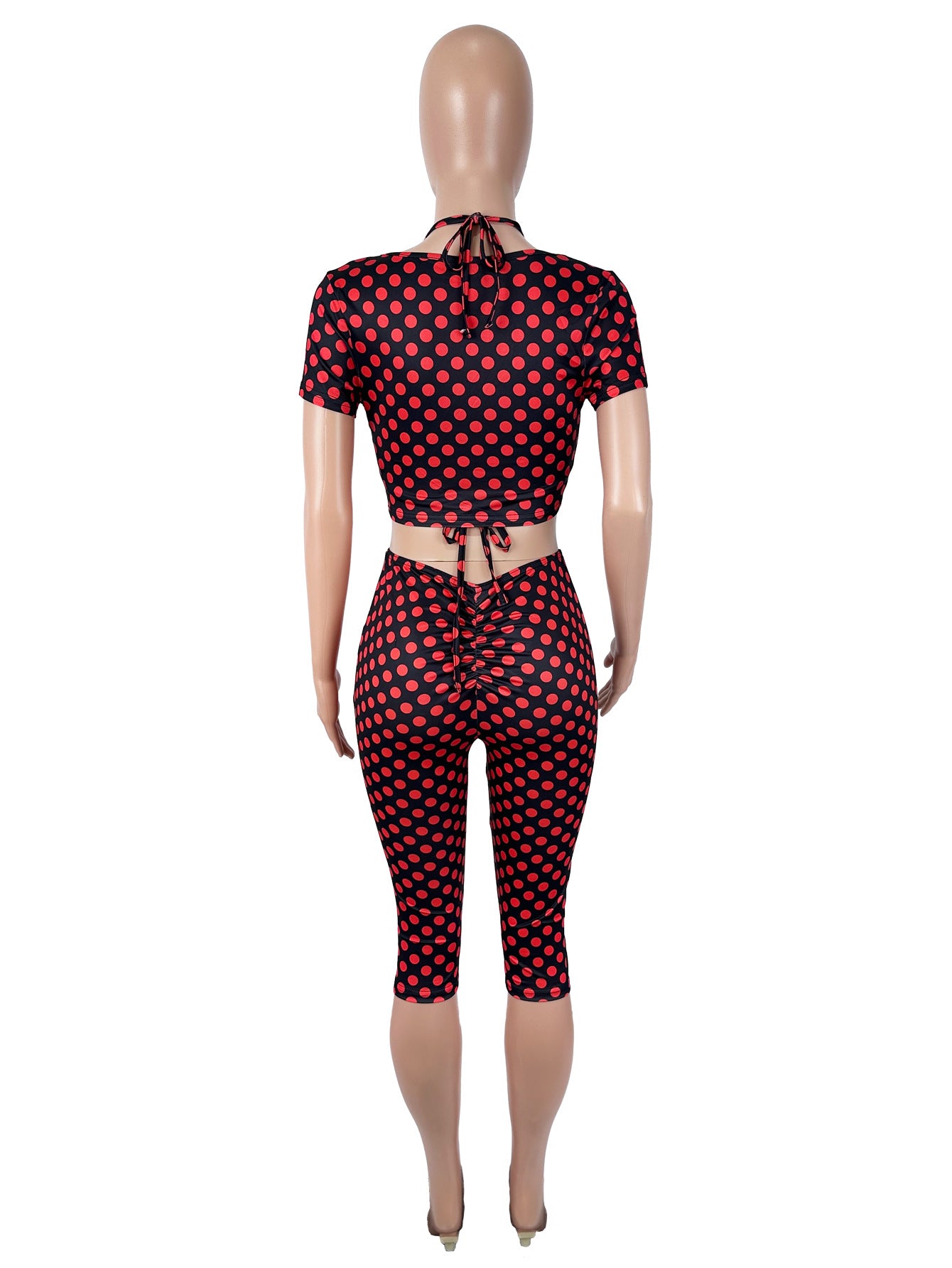 Women's Polka Dot Crop Top & Capri Pants Set