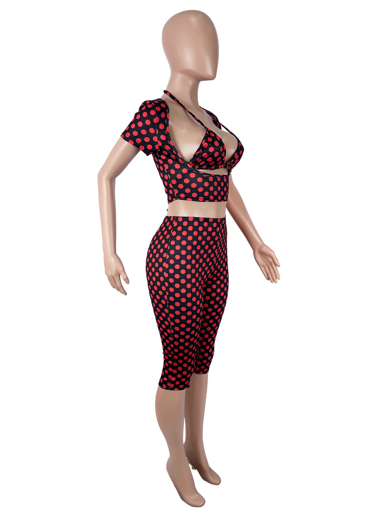 Women's Polka Dot Crop Top & Capri Pants Set