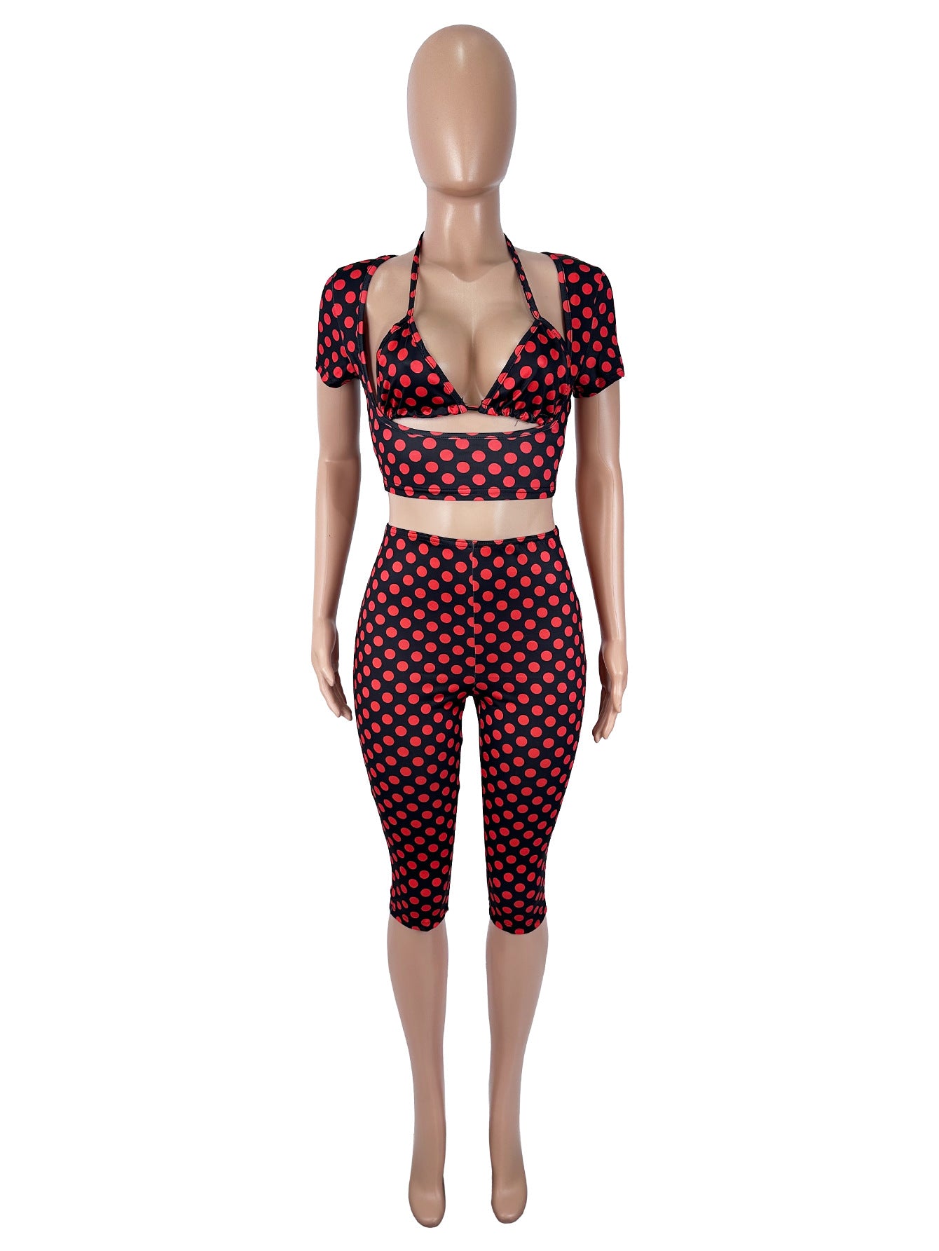 Women's Polka Dot Crop Top & Capri Pants Set
