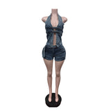 Women's Denim Halter Vest & Shorts Set