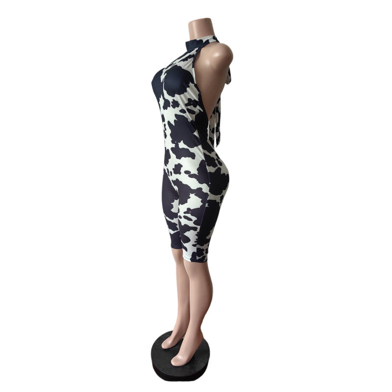Women's Cow Print Halter Romper