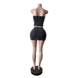 Women's Denim Tube Top Mini Skirt Set