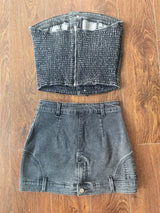 Women's Denim Tube Top Mini Skirt Set