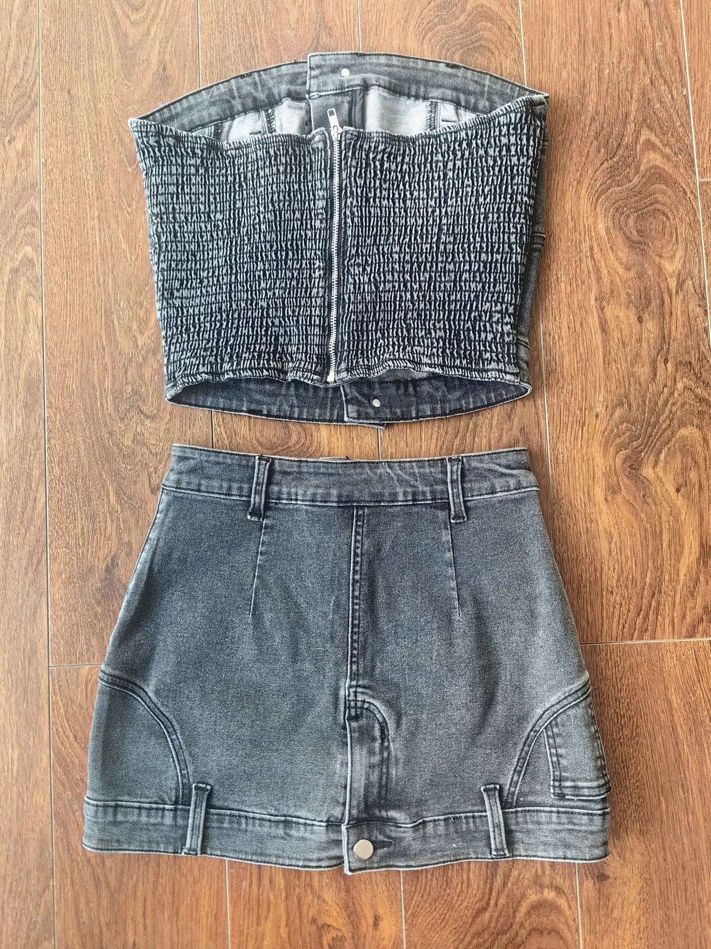 Women's Denim Tube Top Mini Skirt Set