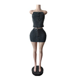 Women's Denim Tube Top Mini Skirt Set