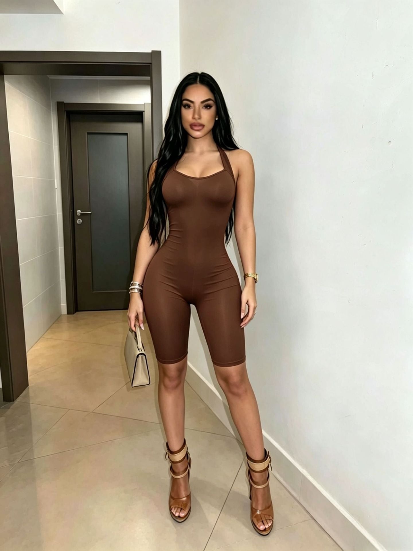 Women's Halter Neck Biker Romper