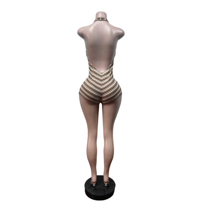 Women's Striped Halter Knit Romper