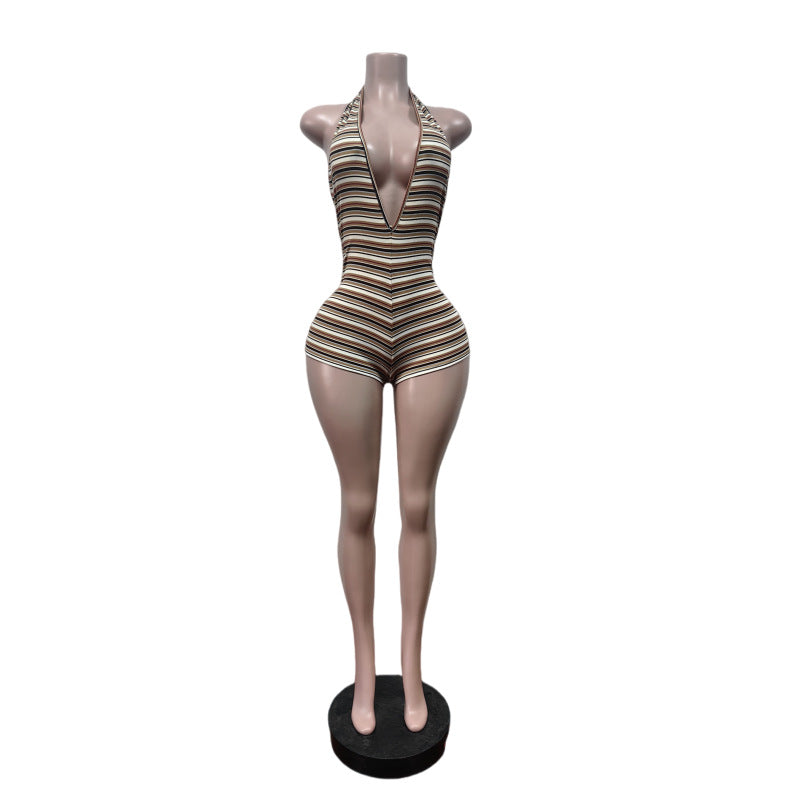 Women's Striped Halter Knit Romper