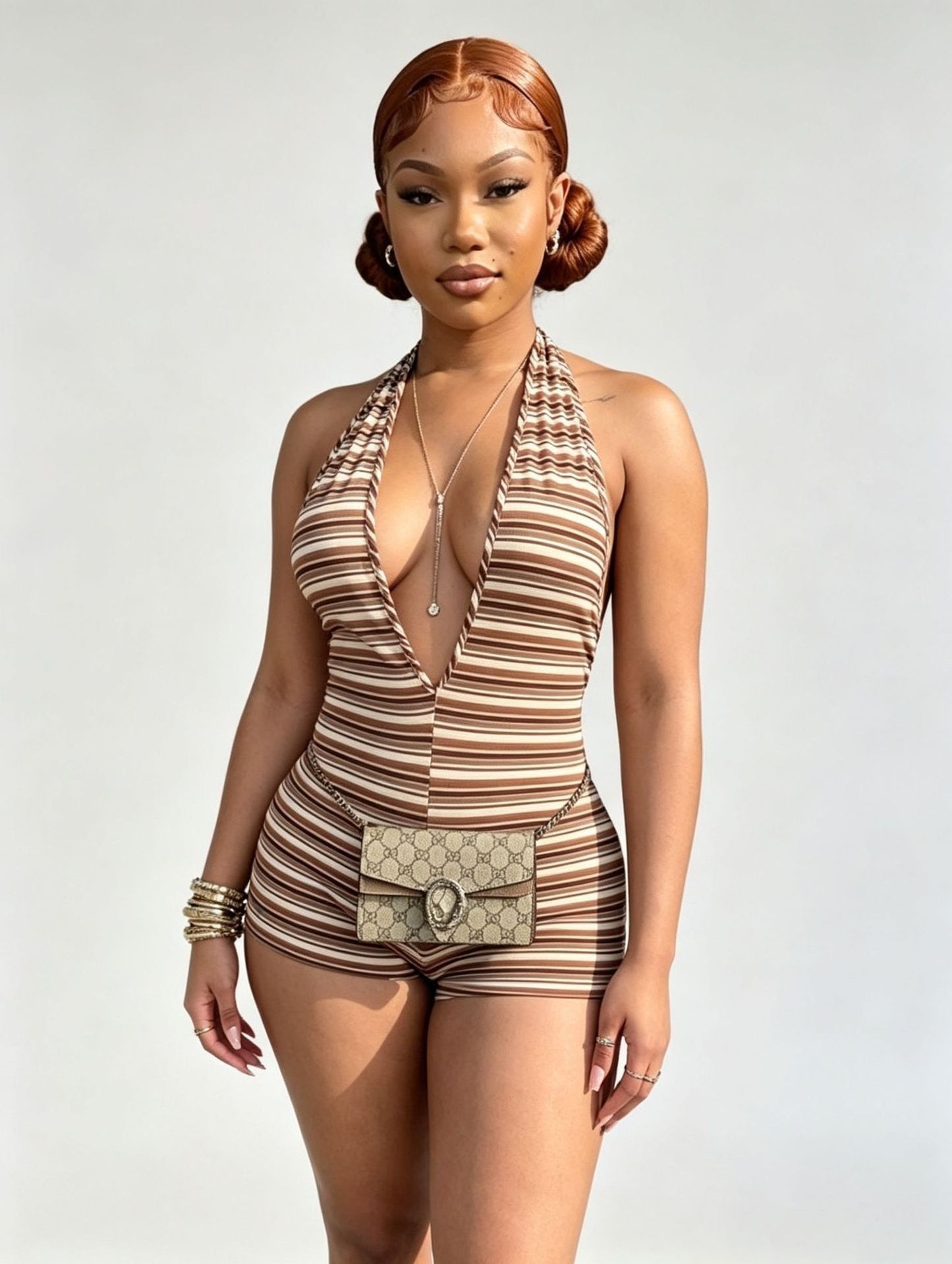 Women's Striped Halter Knit Romper
