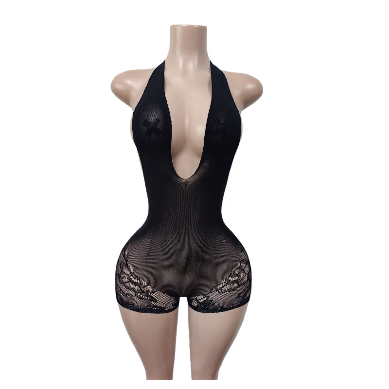 Women's Lace Halter Bodysuit Romper
