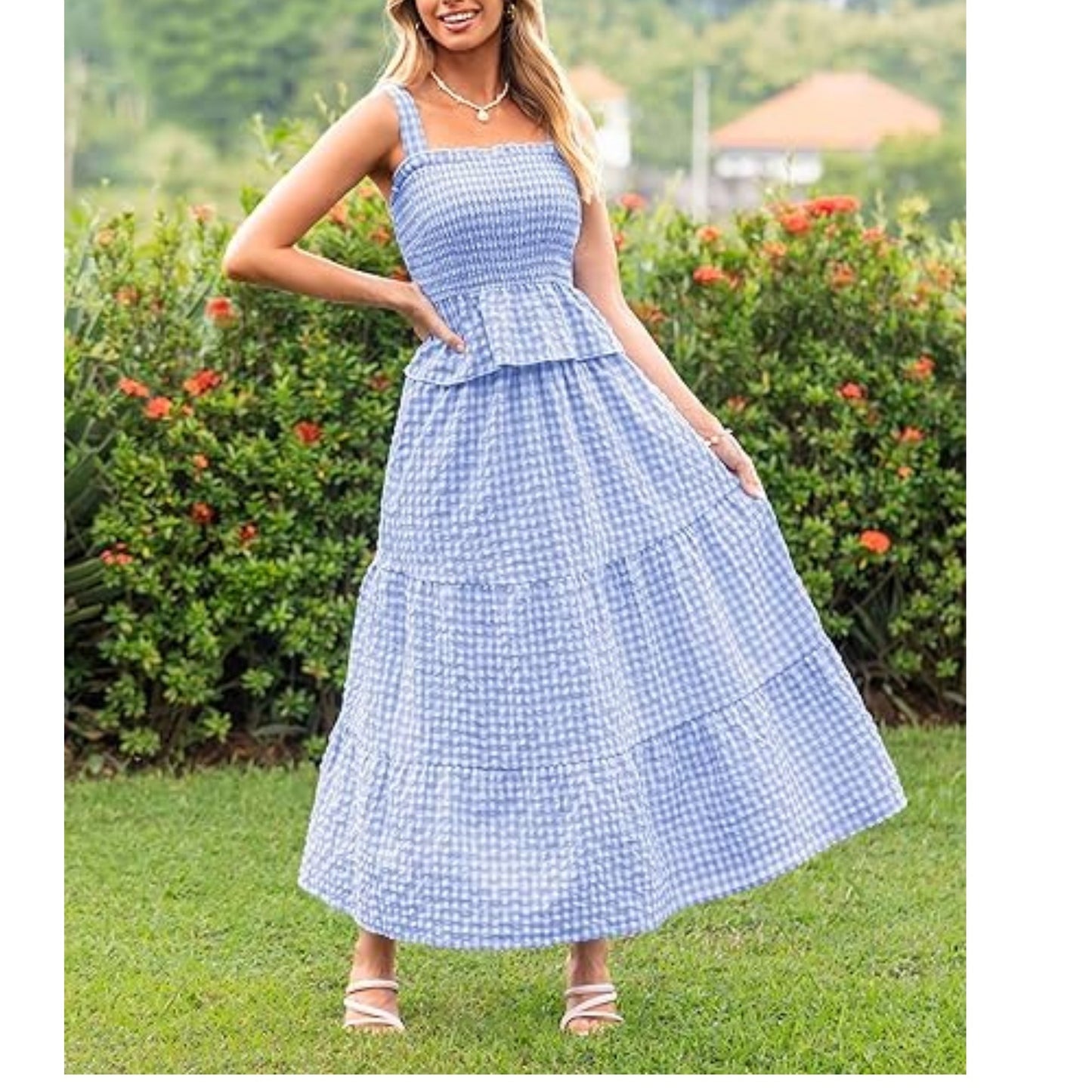 Women's Smocked Gingham Maxi Dress