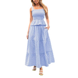 Women's Pink Gingham Smocked Tiered Maxi Sundress