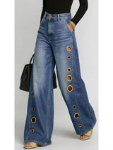 Women's High Waist Cutout Wide Leg Jeans