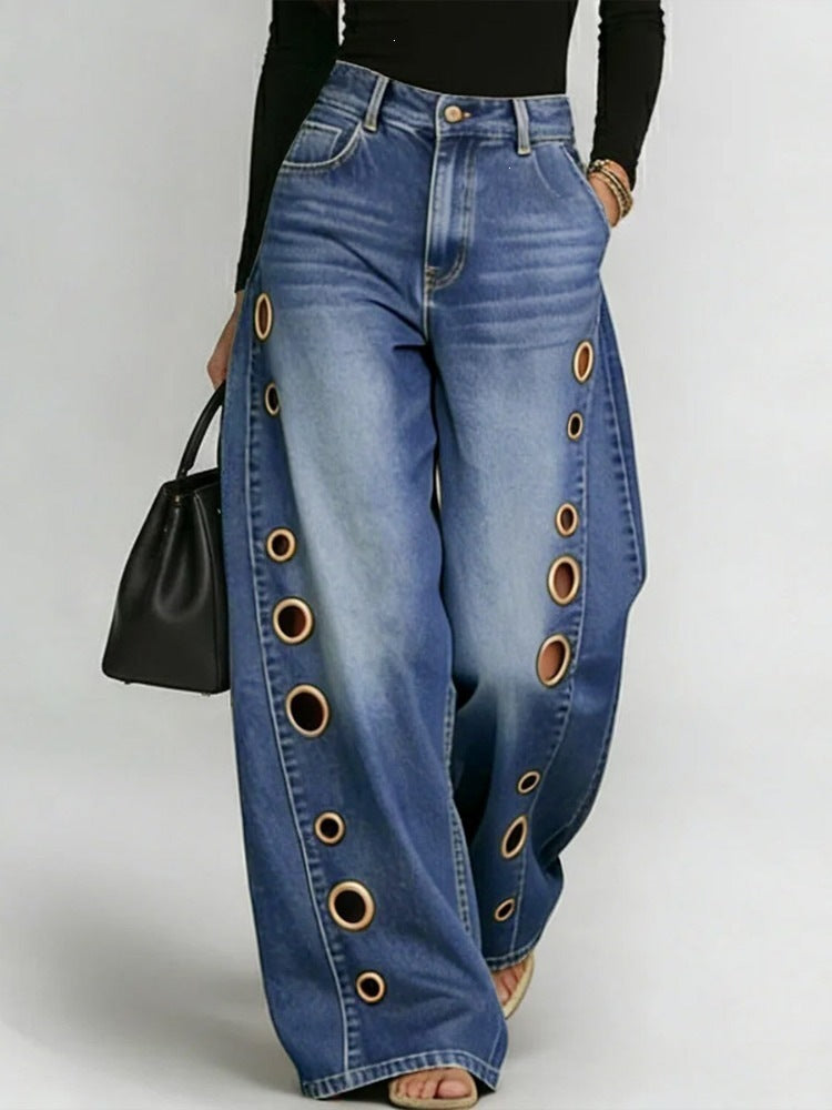 Women's High Waist Cutout Wide Leg Jeans