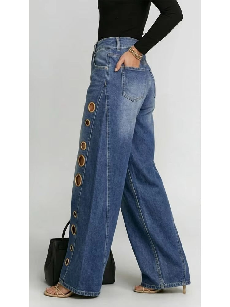 Women's High Waist Cutout Wide Leg Jeans