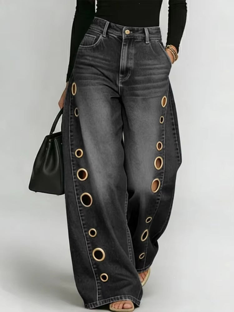 Women's High Waist Cutout Wide Leg Jeans