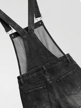 Women's Distressed Denim Short Overalls