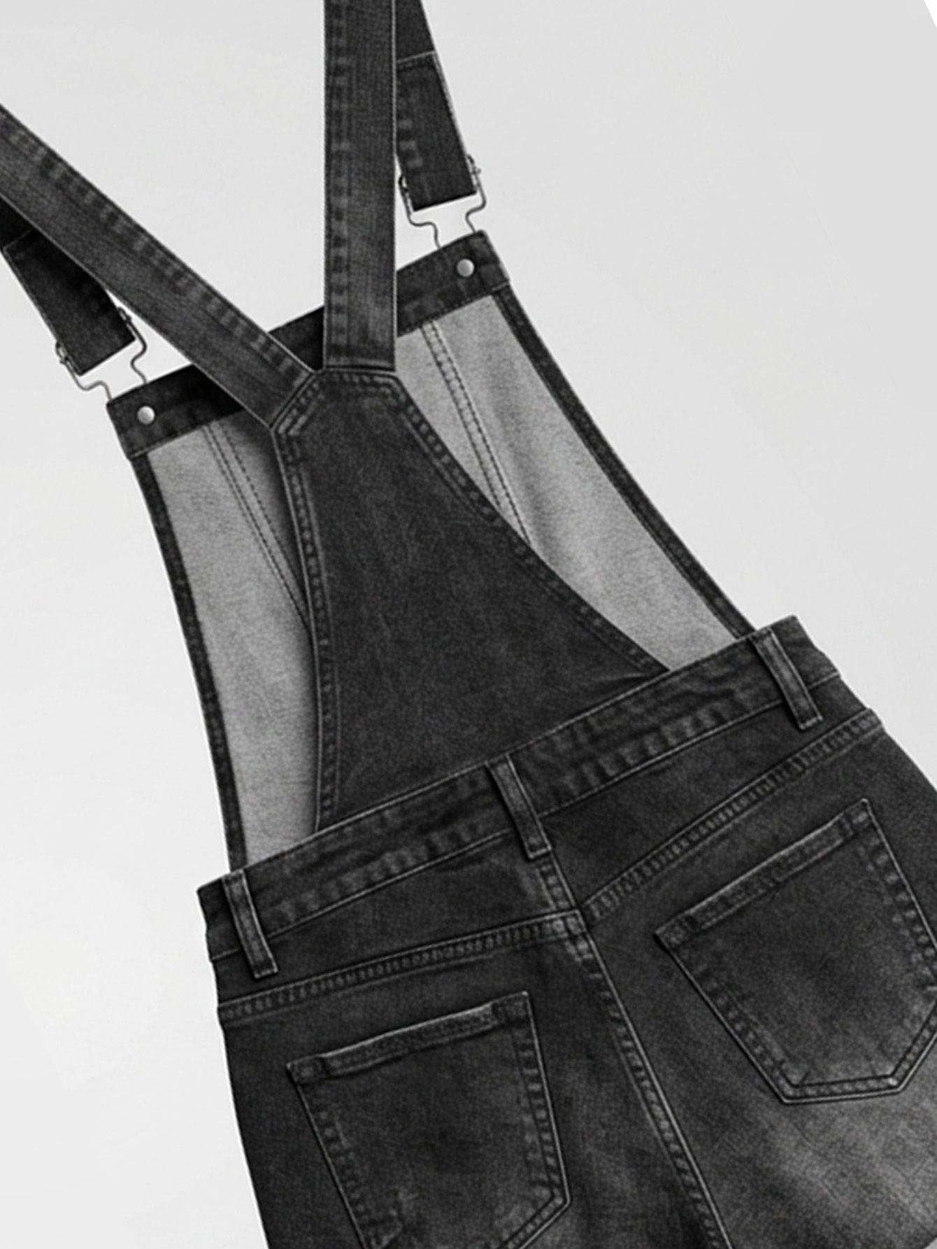 Women's Distressed Denim Short Overalls