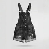 Women's Distressed Denim Short Overalls