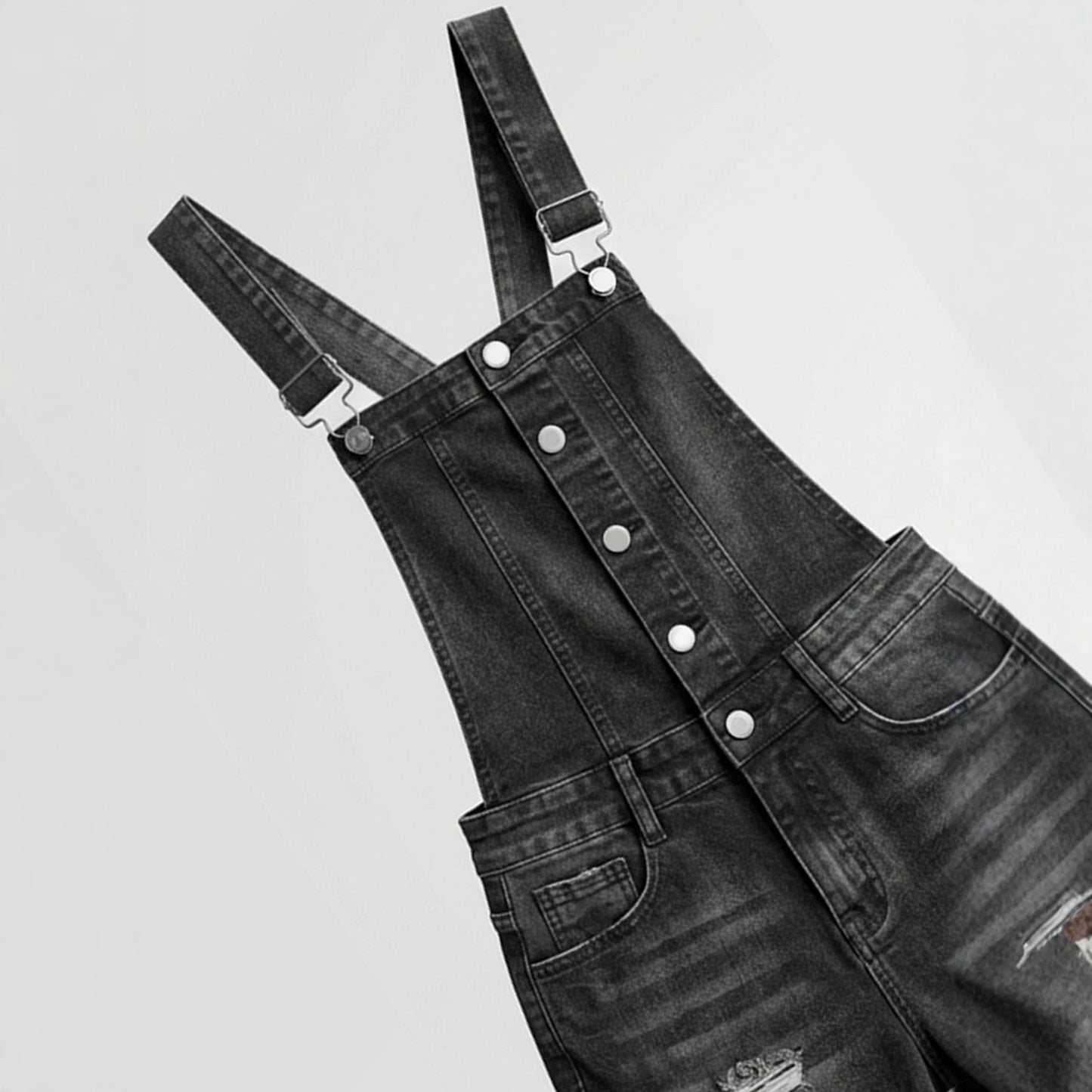Women's Distressed Denim Short Overalls