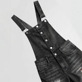 Women's Distressed Denim Short Overalls