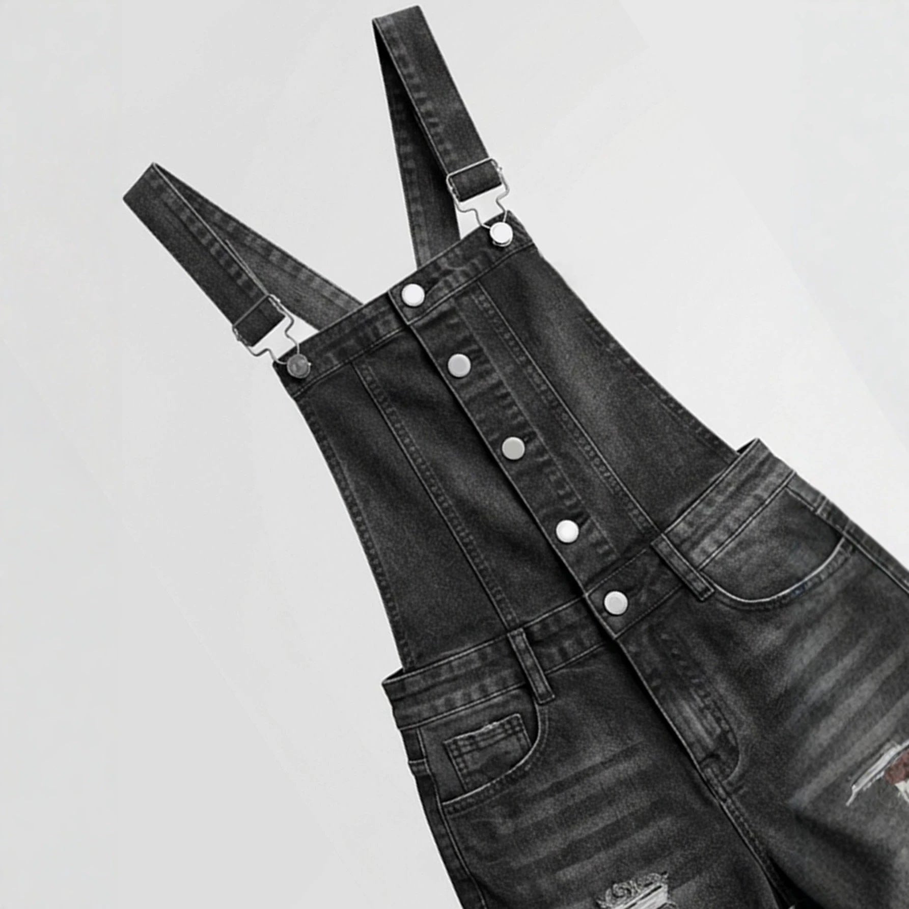 Women's Distressed Denim Short Overalls