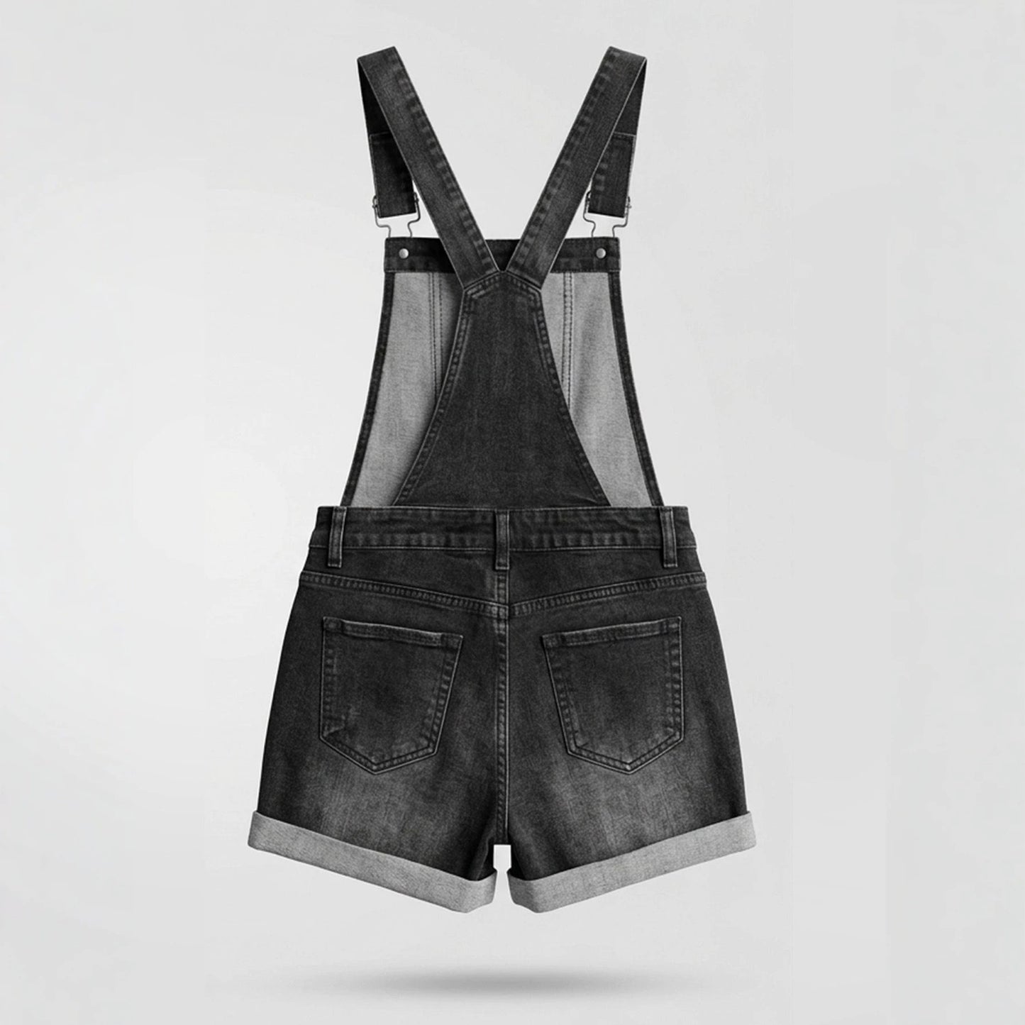 Women's Distressed Denim Short Overalls