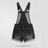Women's Distressed Denim Short Overalls