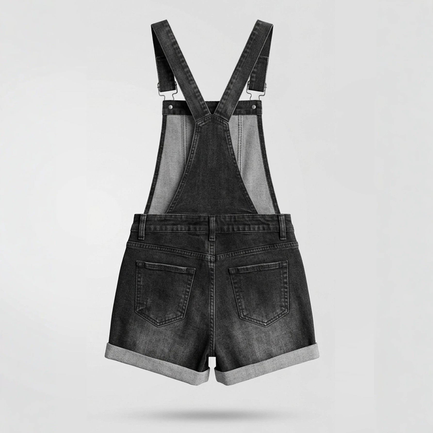 Women's Distressed Denim Short Overalls