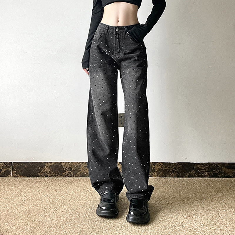 Women's Rhinestone Wide Leg Jeans