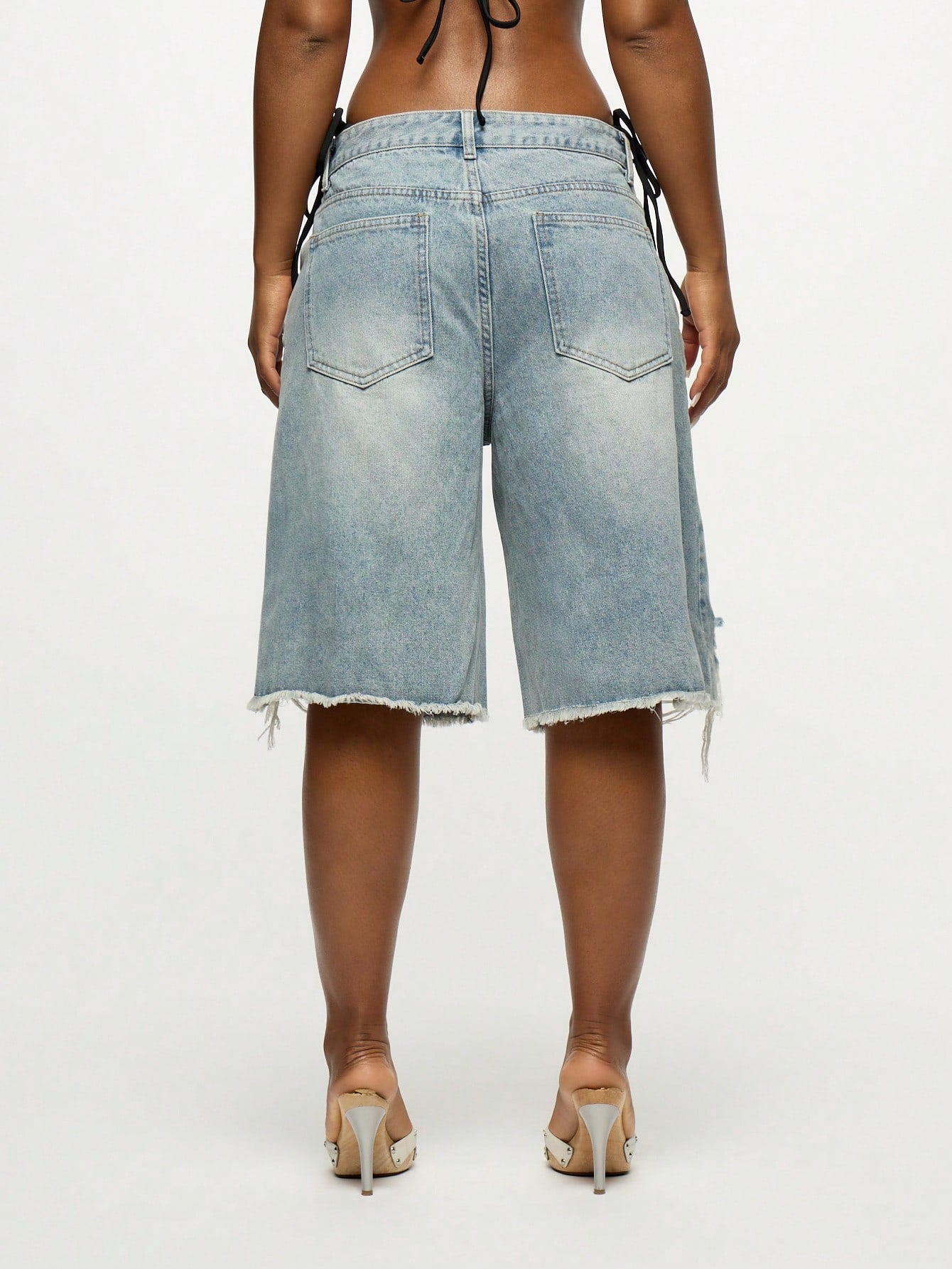Women's Distressed Grommet Denim Bermuda Shorts