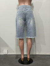 Women's Distressed Grommet Denim Bermuda Shorts