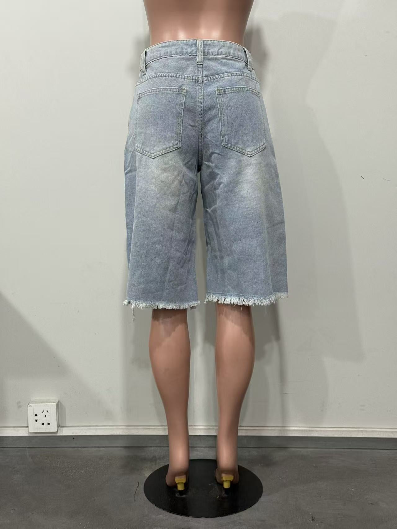 Women's Distressed Grommet Denim Bermuda Shorts