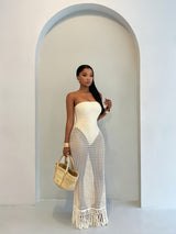 Women's Strapless Crochet Fringe Maxi Dress